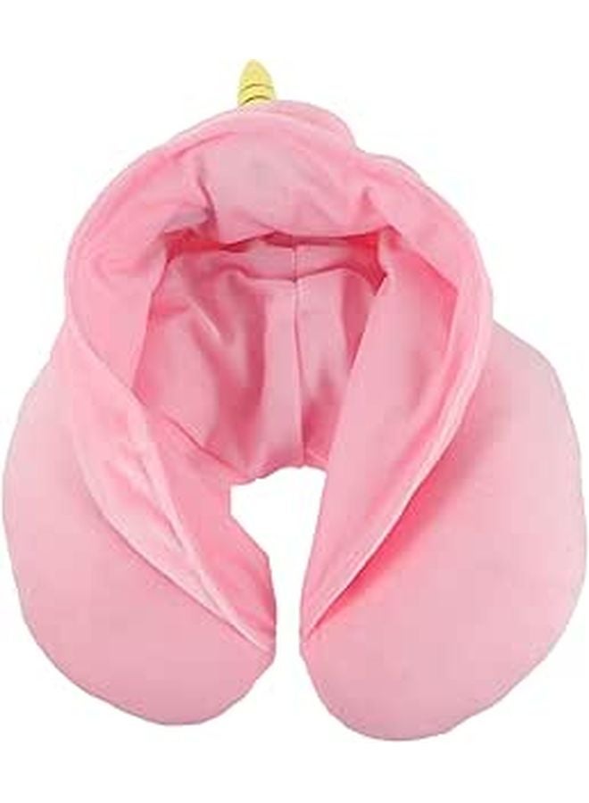 U Shaped Hooded Travel Neck Pillow with Buckle Support for Office Sleeping and Napping Soft Plush for Head and Cervical Spine Protection - Image 1