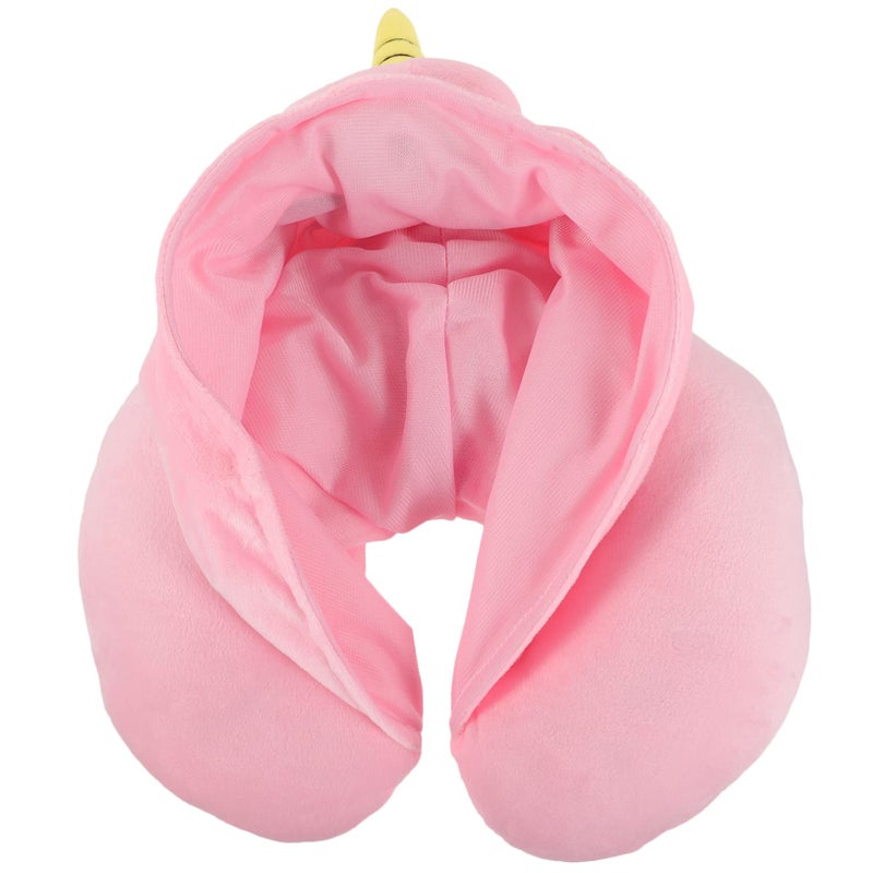 U Shaped Hooded Travel Neck Pillow with Buckle Support for Office Sleeping and Napping Soft Plush for Head and Cervical Spine Protection - Image 2
