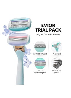 LetsShave Evior Trial Pack Shaving Razor Value Set For Women, 4 Blades + 1 Handle, Open Flow Cartridge, Dual Moisture Bar & Micro Comb Guard Bar, Razor For Women Underarms, Legs & Bikini Area  - Image 2