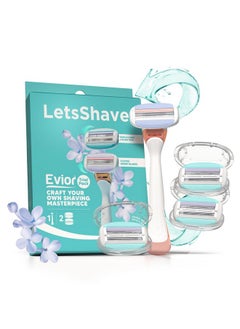 LetsShave Evior Trial Pack Shaving Razor Value Set For Women, 4 Blades + 1 Handle, Open Flow Cartridge, Dual Moisture Bar & Micro Comb Guard Bar, Razor For Women Underarms, Legs & Bikini Area  - Image 1