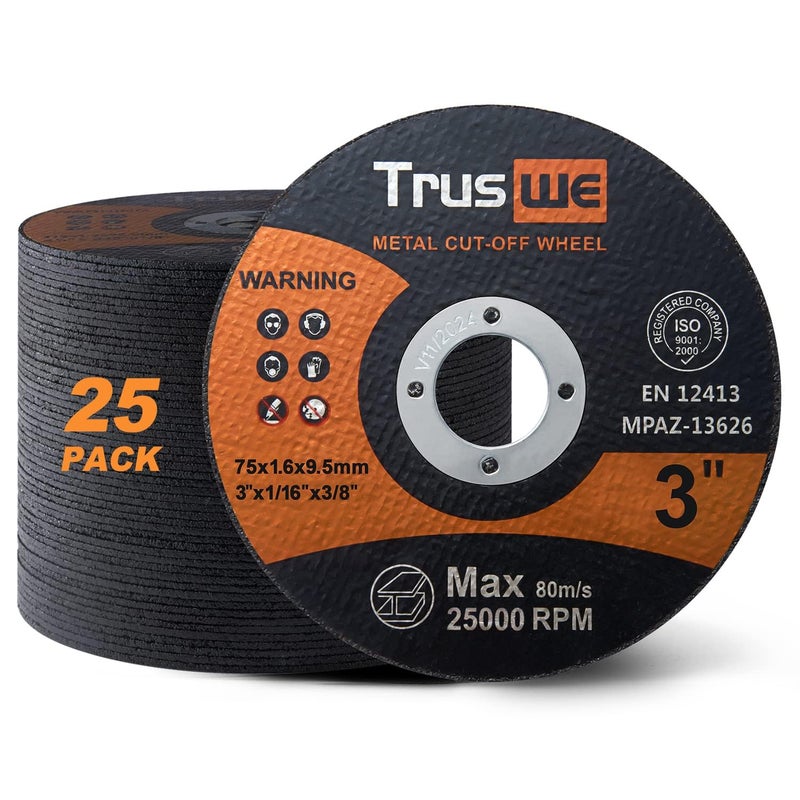 Truswe Cut Off Wheels 3 inch 25 Pack - 3” x 1/16” x 3/8” Cut Off Wheel for Metal Stainless Steel Cutting Disc for Angle Grinder Cut-Off Wheel - Image 1