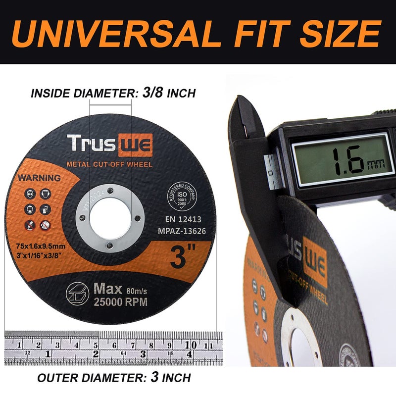 Truswe Cut Off Wheels 3 inch 25 Pack - 3” x 1/16” x 3/8” Cut Off Wheel for Metal Stainless Steel Cutting Disc for Angle Grinder Cut-Off Wheel - Image 3