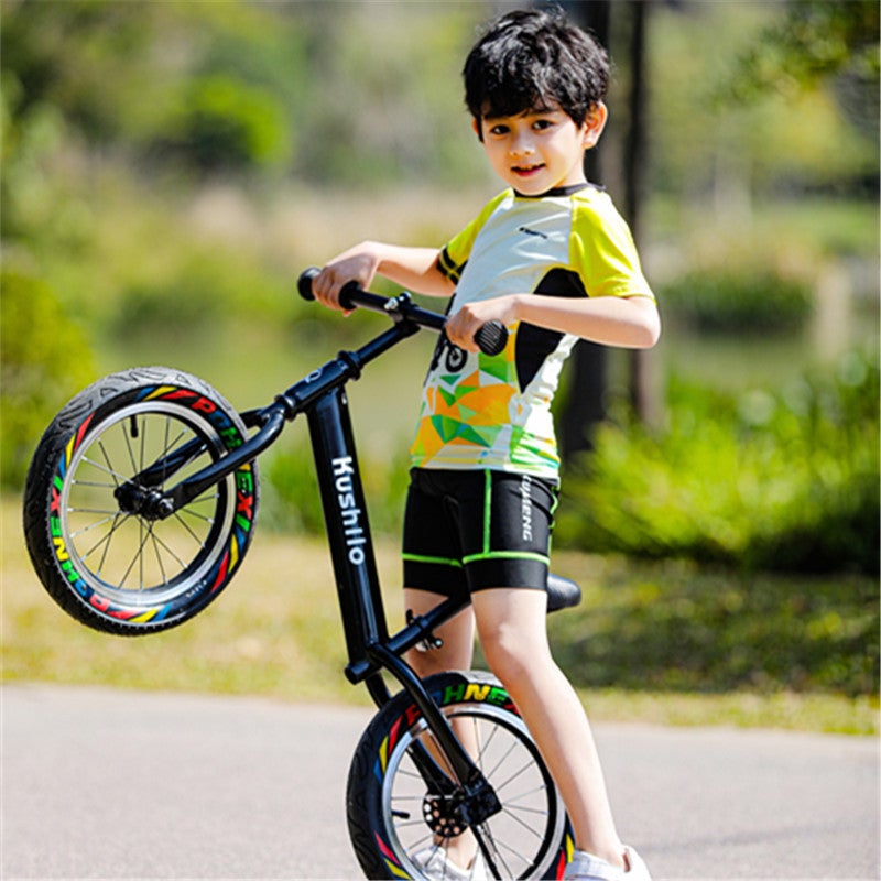 Kids Summer Cycling Racing Jersey Set with Printed Top and Shorts - Image 1