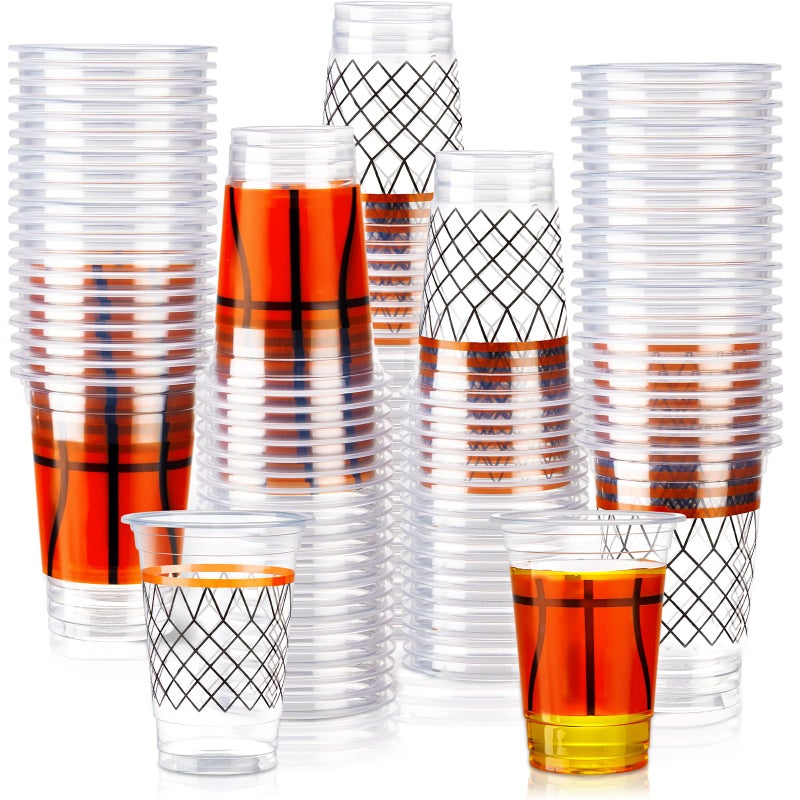 Layhit 100 Pcs Basketball Plastic Cups Bulk 15 oz Basketball Party Supplies Disposable Drinking Cups Ball Design for Birthday Party Dinnerware Decoration Events Family Dinner - Image 3