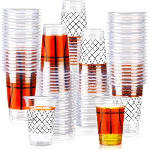 Layhit 100 Pcs Basketball Plastic Cups Bulk 15 oz Basketball Party Supplies Disposable Drinking Cups Ball Design for Birthday Party Dinnerware Decoration Events Family Dinner - Image 1