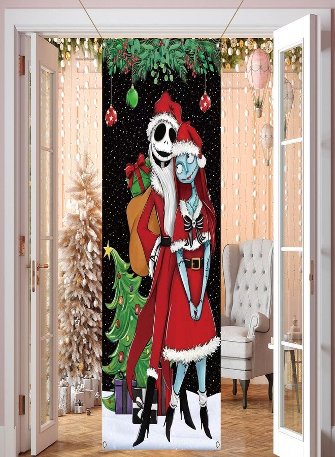 Pudodo Christmas Door Cover Merry Christmas Xmas Winter Holiday Party Front Door Banner Photography Home Porch Decoration - Image 4