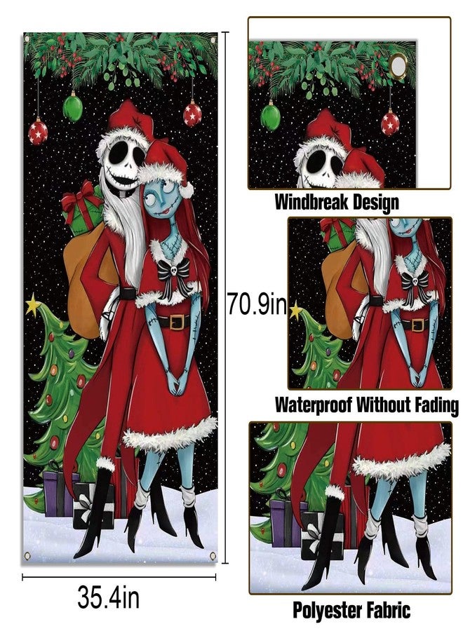 Pudodo Christmas Door Cover Merry Christmas Xmas Winter Holiday Party Front Door Banner Photography Home Porch Decoration - Image 2