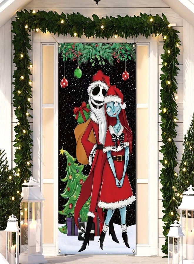 Pudodo Christmas Door Cover Merry Christmas Xmas Winter Holiday Party Front Door Banner Photography Home Porch Decoration - Image 1