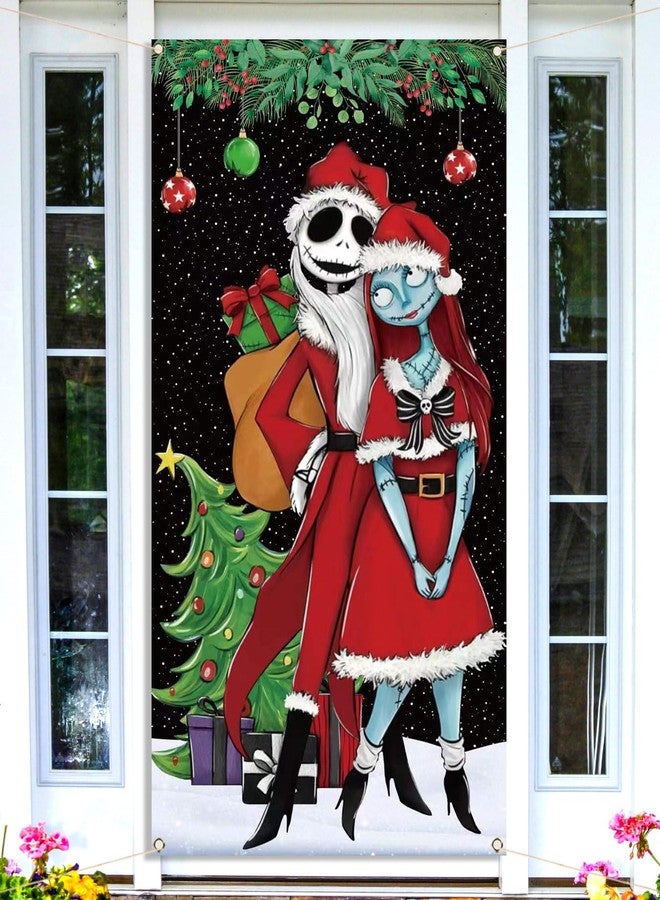 Pudodo Christmas Door Cover Merry Christmas Xmas Winter Holiday Party Front Door Banner Photography Home Porch Decoration - Image 5