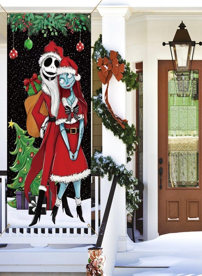 Pudodo Christmas Door Cover Merry Christmas Xmas Winter Holiday Party Front Door Banner Photography Home Porch Decoration - Image 3