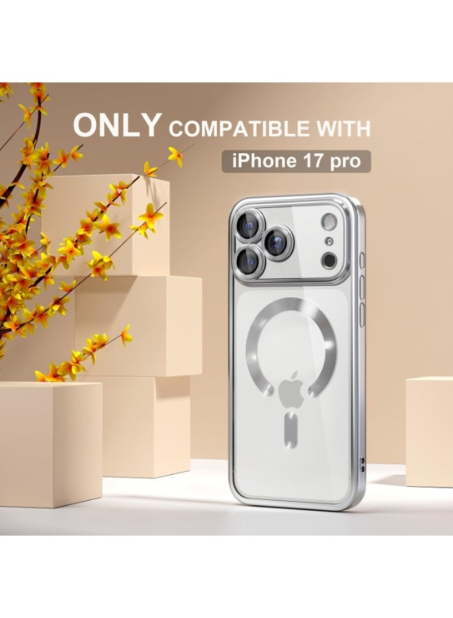 Magnetic Case for iPhone 17 Pro Compatible with MagSafe, [Anti-Yellowing] [Military-Grade Drop Protection] Full Camera Lens Protection, Plated Soft Flexible Transparent Phone Case for Women, Silver - Image 2
