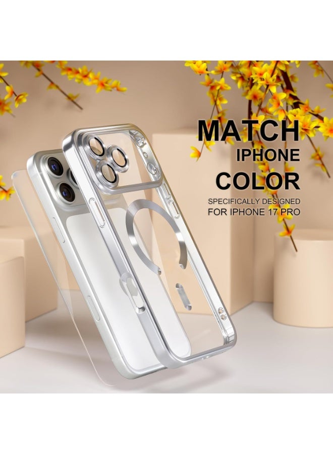 Magnetic Case for iPhone 17 Pro Compatible with MagSafe, [Anti-Yellowing] [Military-Grade Drop Protection] Full Camera Lens Protection, Plated Soft Flexible Transparent Phone Case for Women, Silver - Image 5