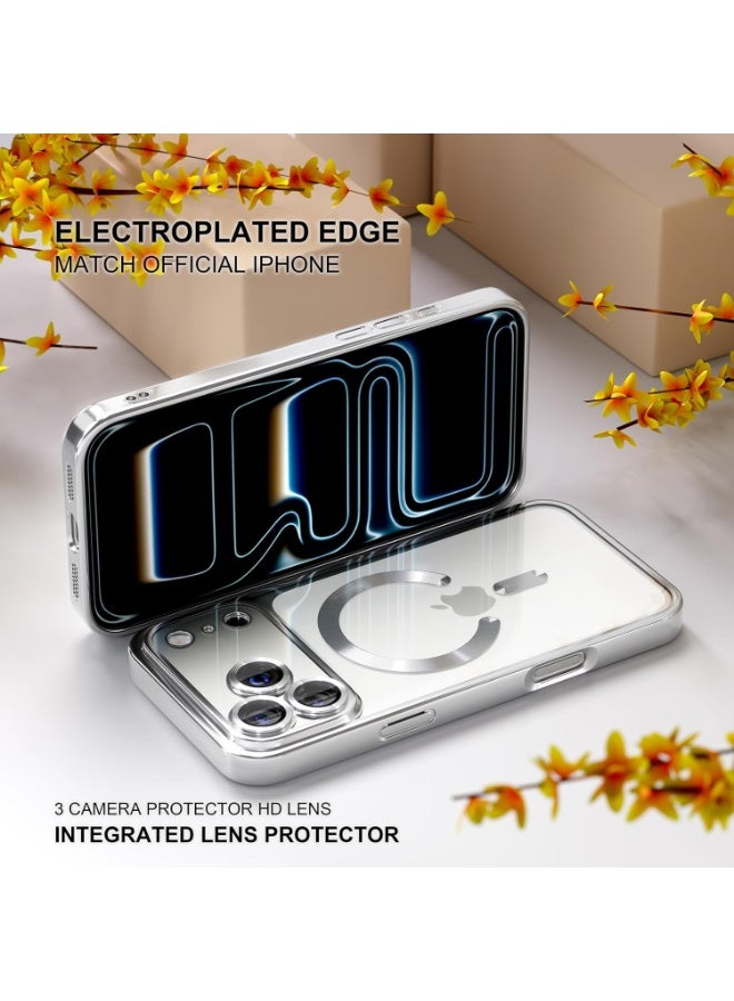 Magnetic Case for iPhone 17 Pro Compatible with MagSafe, [Anti-Yellowing] [Military-Grade Drop Protection] Full Camera Lens Protection, Plated Soft Flexible Transparent Phone Case for Women, Silver - Image 3