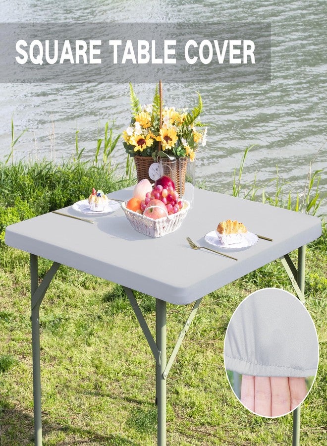 Nacuci Square Fitted Table Cover Elastic Tablecloth Stretch Spandex Table Topper Cap Cover for Dining Kitchen Home Party Silver 34X34 Inch - Image 3