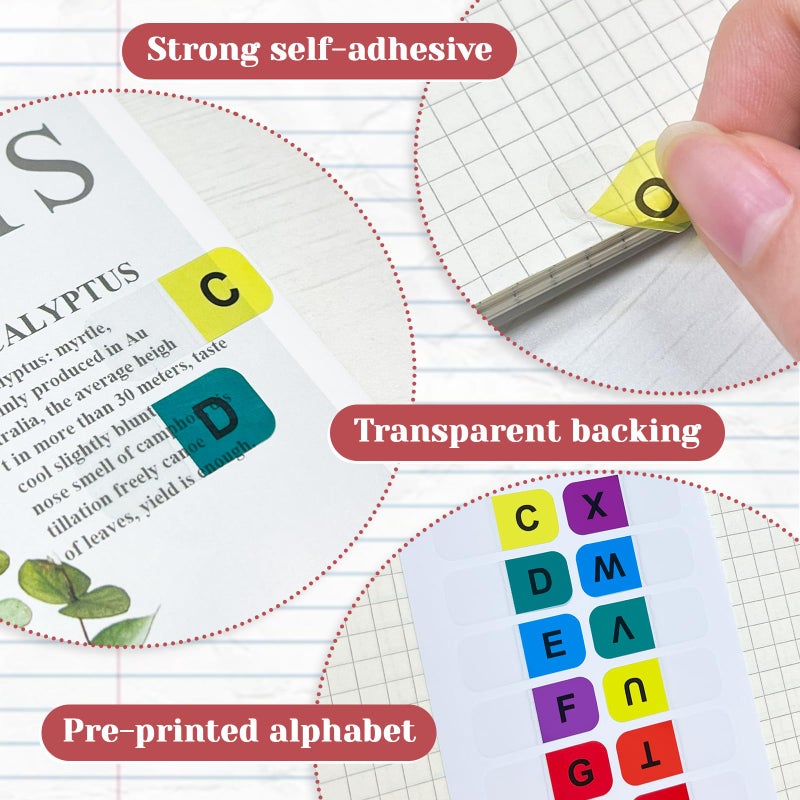 Imeepa A-Z Sticky Alphabet Tabs, Colorful Self-Adhesive Letter Index Tabs for Notebook, Textbook, Dictionary, and Filing (208 Pcs) - Image 3