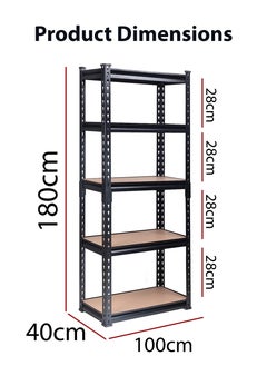 DBLEW Adjustable 5 Layer Rack Shelf Metal Compartment Heavy Duty 5 Tier Shelving Unit Storage Organiser Boltless Utility Display Shelves Tool and Equipment Shelf For Garage Home Office Kitchen Dishes Toilet Bathroom Warehouse With Rubber Hammer 100x180x40cm  - Image 4