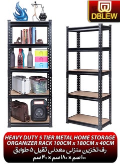 DBLEW Adjustable 5 Layer Rack Shelf Metal Compartment Heavy Duty 5 Tier Shelving Unit Storage Organiser Boltless Utility Display Shelves Tool and Equipment Shelf For Garage Home Office Kitchen Dishes Toilet Bathroom Warehouse With Rubber Hammer 100x180x40cm  - Image 1