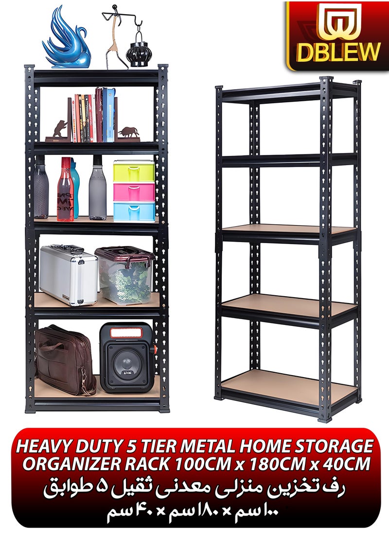 DBLEW Adjustable 5 Layer Rack Shelf Metal Compartment Heavy Duty 5 Tier Shelving Unit Storage Organiser Boltless Utility Display Shelves Tool and Equipment Shelf For Garage Home Office Kitchen Dishes Toilet Bathroom Warehouse With Rubber Hammer 100x180x40cm  - Image 1