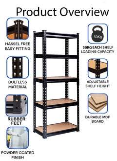 DBLEW Adjustable 5 Layer Rack Shelf Metal Compartment Heavy Duty 5 Tier Shelving Unit Storage Organiser Boltless Utility Display Shelves Tool and Equipment Shelf For Garage Home Office Kitchen Dishes Toilet Bathroom Warehouse With Rubber Hammer 100x180x40cm  - Image 3