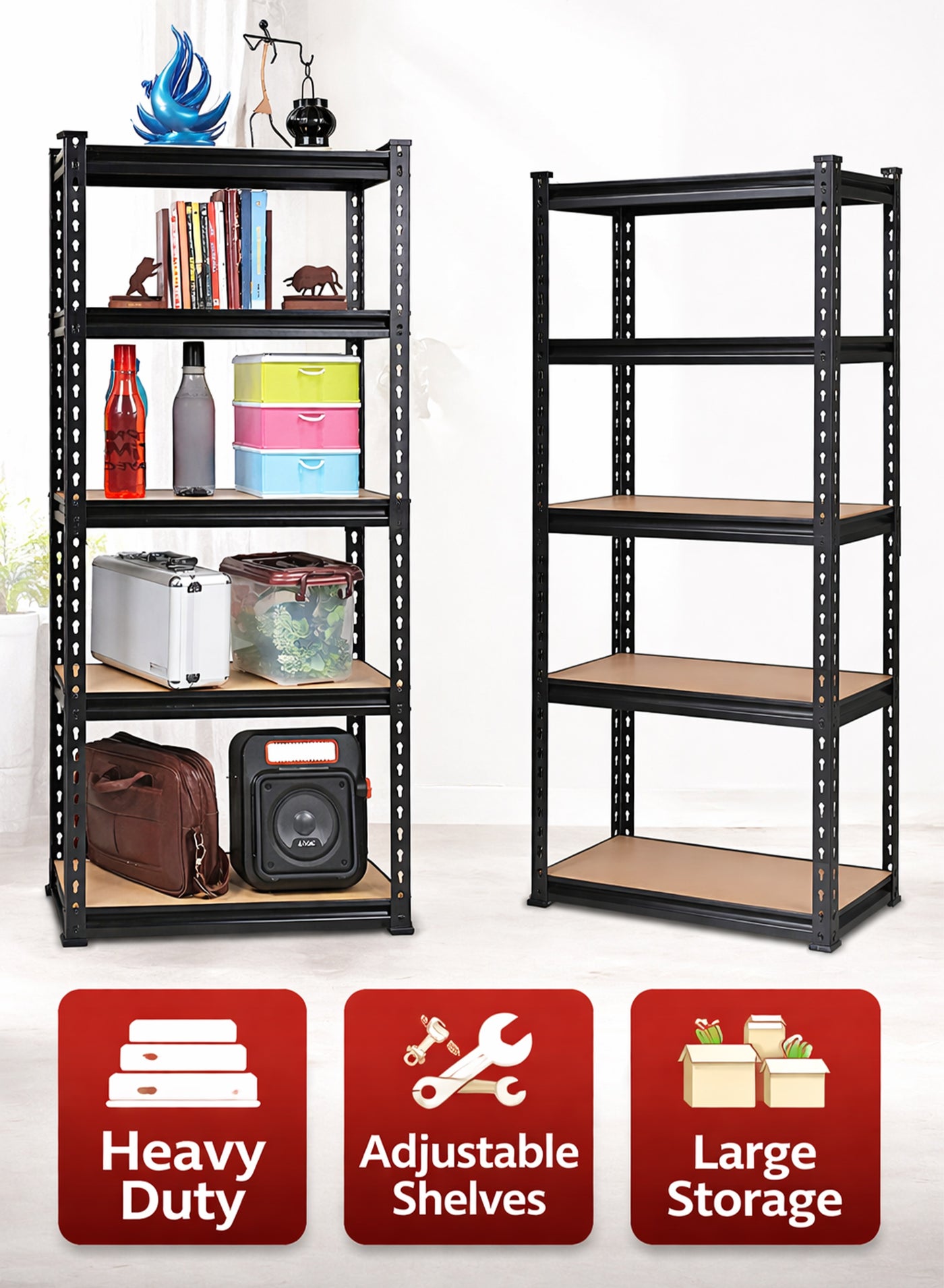 Adjustable 5 Layer Rack Shelf Metal Compartment Heavy Duty 5 Tier Shelving Unit Storage Organiser Boltless Utility Display Shelves Tool and Equipment Shelf For Garage Home Office Kitchen Dishes Toilet Bathroom Warehouse 100x180x40cm