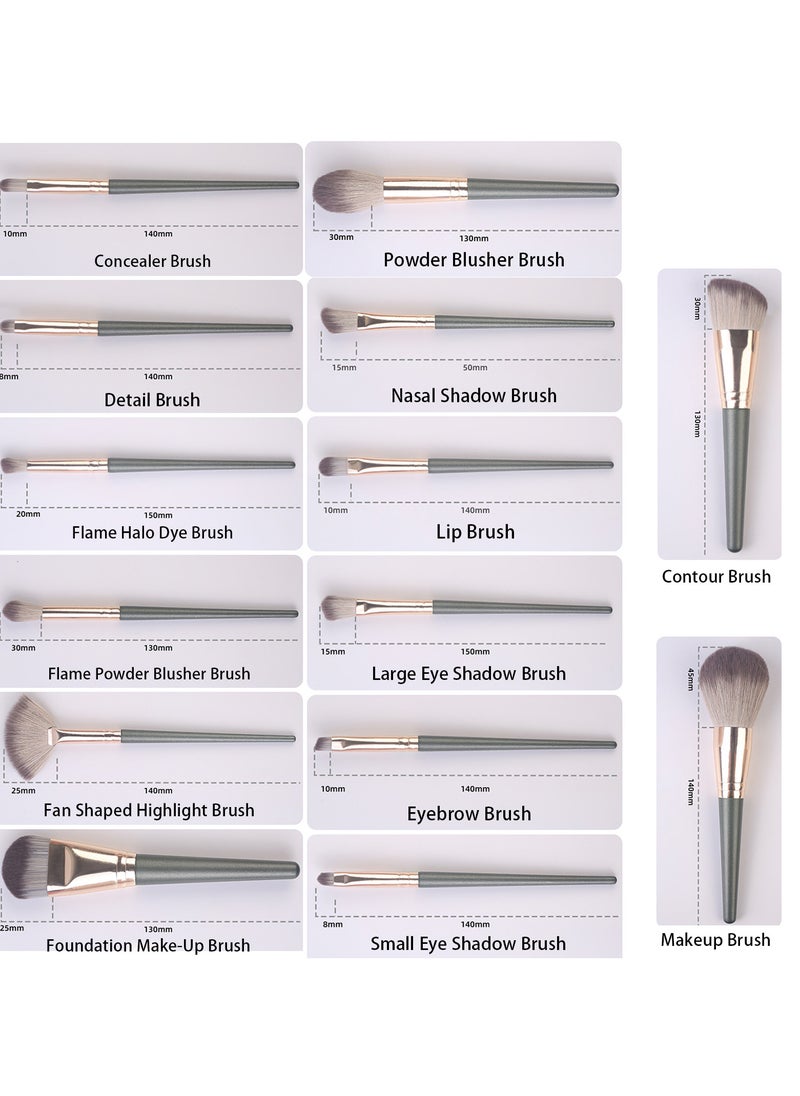 14-Piece Makeup Multi Use Brush Set, Green