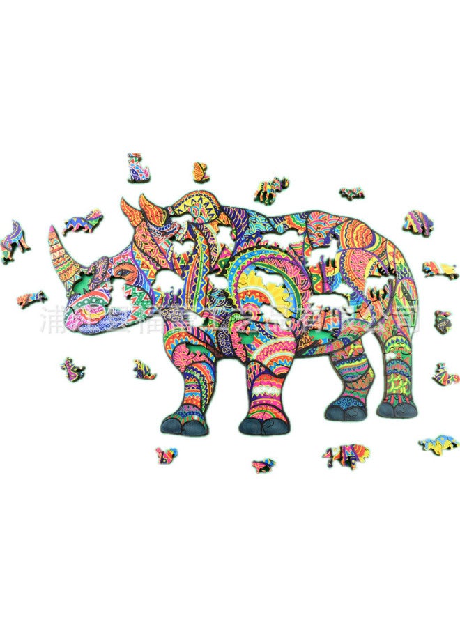 Rhino Alien Wooden Puzzle Irregular Three-dimensional Animal Toy Source Manufacturer Wooden Puzzle-Color:Rhino 2 A4 - Image 4