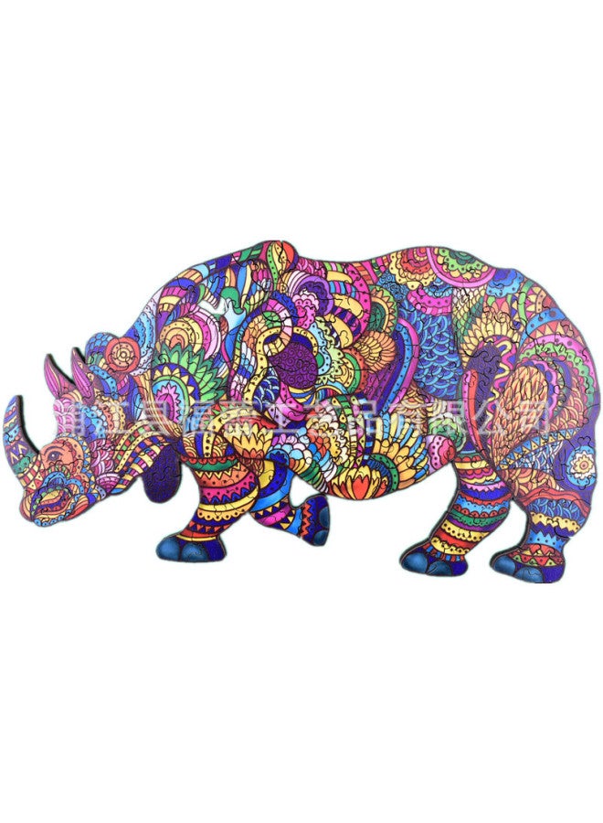 Rhino Alien Wooden Puzzle Irregular Three-dimensional Animal Toy Source Manufacturer Wooden Puzzle-Color:Rhino 2 A4 - Image 1