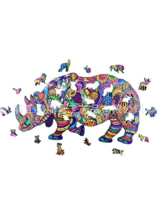 Rhino Alien Wooden Puzzle Irregular Three-dimensional Animal Toy Source Manufacturer Wooden Puzzle-Color:Rhino 2 A4 - Image 5