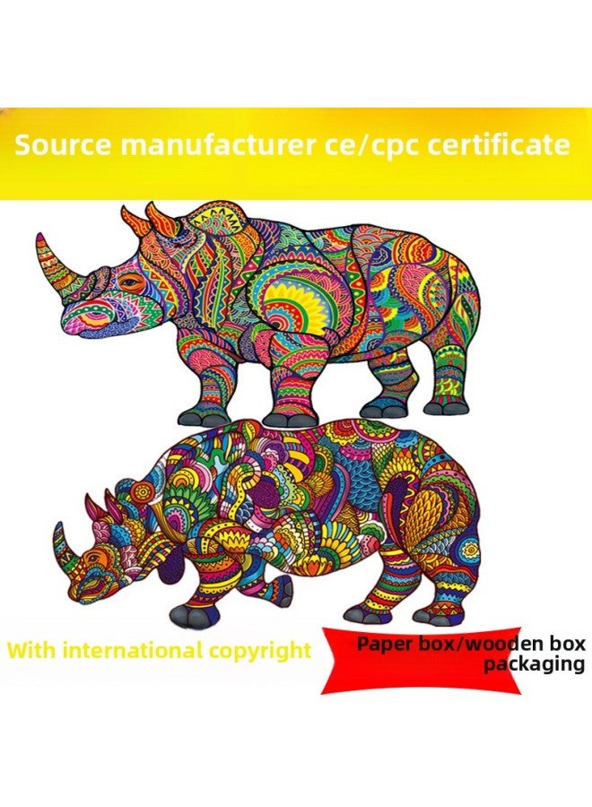 Rhino Alien Wooden Puzzle Irregular Three-dimensional Animal Toy Source Manufacturer Wooden Puzzle-Color:Rhino 2 A4 - Image 2