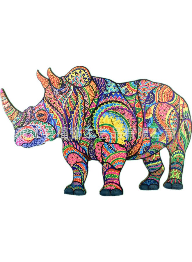 Rhino Alien Wooden Puzzle Irregular Three-dimensional Animal Toy Source Manufacturer Wooden Puzzle-Color:Rhino 2 A4 - Image 3