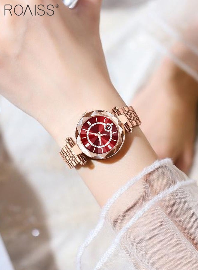 رويس ساعة كوارتز بحزام فولاذي للنساء، ساعة بقرص دائري مع زخرفة ألماس الزركونيوم وتصميم قطع معين، ساعة يد فاخرة مقاومة للماء كهدية للسيدات - Image 2