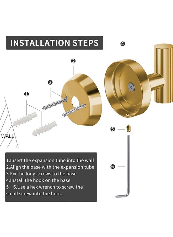 GoldenLike  خطاف حائط عالي التحمل، 4 عبوة من خطافات المناشف المصنوعة من الفولاذ المقاوم للصدأ 304، خطافات معطف الحمام، خطاف سميك مثبت على الحائط، لمطبخ الحمام - Image 4