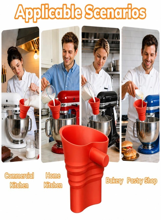 قمع دقيق لخلاط كيتشن إيد سعة 5 كوارت، ملحق صب سيليكون لرأس مائل سعة 4.5-5 كوارت (KSM150) - تصميم قابل للطي لسهولة التخزين، آمن للغسل في غسالة الأطباق (أحمر) - Image 3