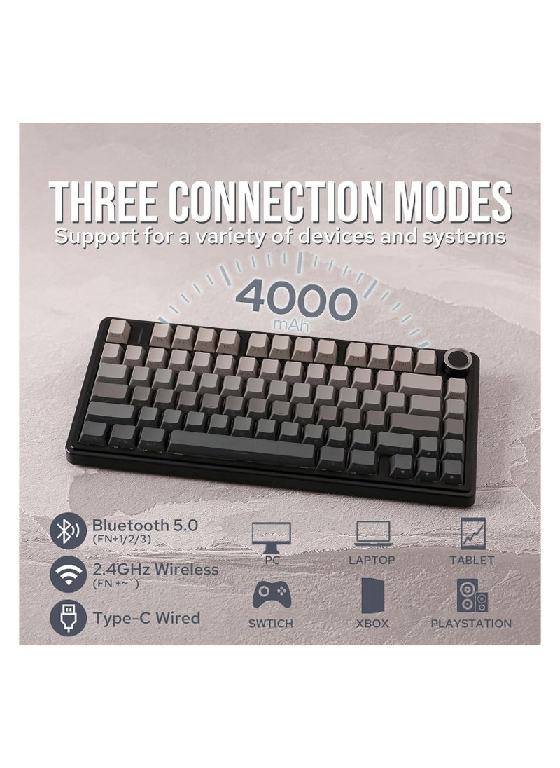 AULA F75 Gasket Mechanical Keyboard, 75% Wireless Hot Swappable Gaming Keyboard with Five-Layer Padding&Knob, Bluetooth/2.4GHz/USB-C, RGB (Black Gradient, LEOBOG Reaper Switch)