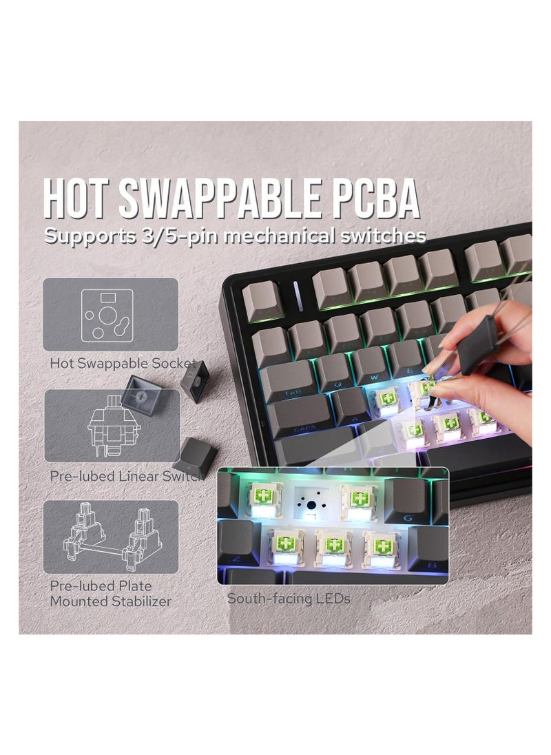 AULA F75 Gasket Mechanical Keyboard, 75% Wireless Hot Swappable Gaming Keyboard with Five-Layer Padding&Knob, Bluetooth/2.4GHz/USB-C, RGB (Black Gradient, LEOBOG Reaper Switch)