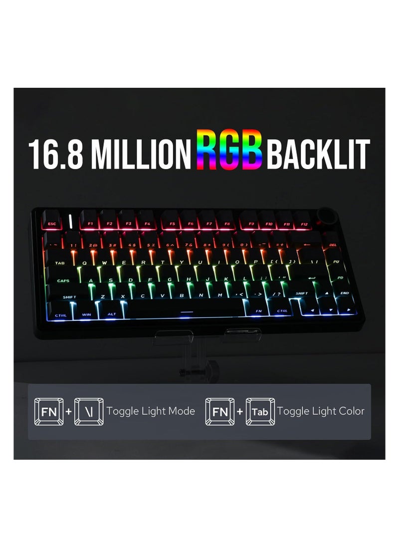 AULA F75 Gasket Mechanical Keyboard, 75% Wireless Hot Swappable Gaming Keyboard with Five-Layer Padding&Knob, Bluetooth/2.4GHz/USB-C, RGB (Black Gradient, LEOBOG Reaper Switch)