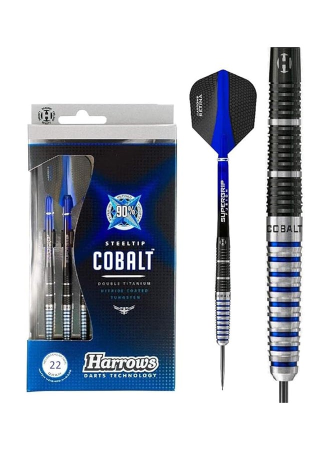Harrows Cobalt Black -Blue 90% Tungsten Steel Tip Darts, 3 Supergrip Fusion Shafts, 3 Retina Flights (23g) - Image 2