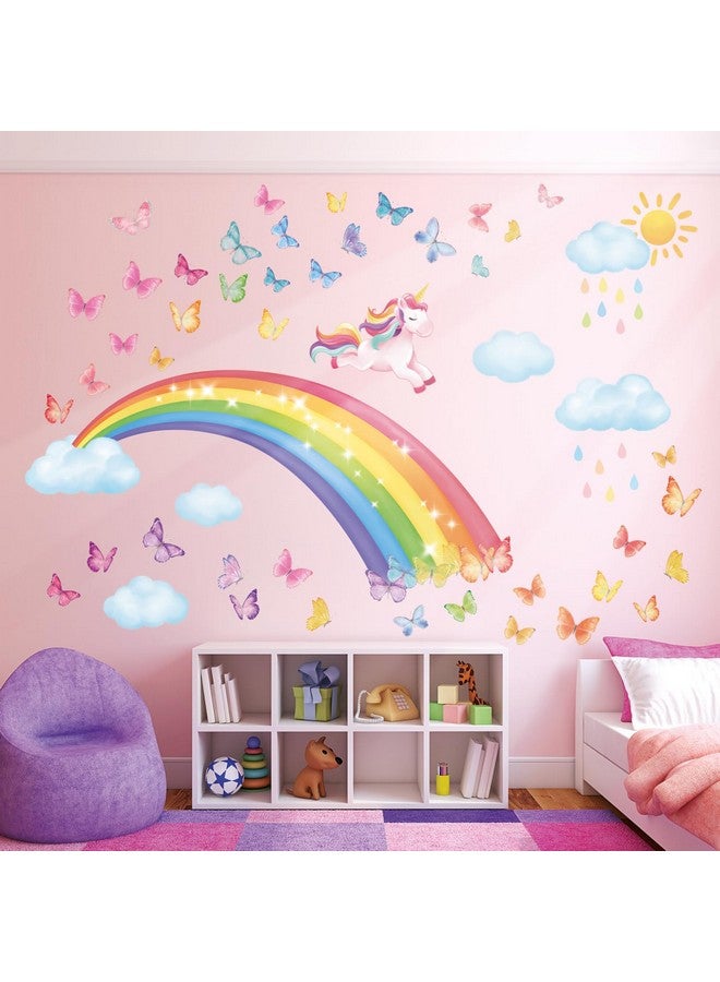 DECOWALL SG2-2309 Rainbow and Unicorn Wall Stickers Rainbow Kids Colorful Decals Removable for Girls Nursery Bedroom Living Room Art Home Decor Decoration Toddler Little Princess Childrens Party - Image 1