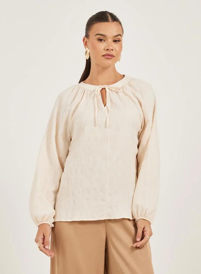 Styli Styli Seersucker Tie-Up Neck Top