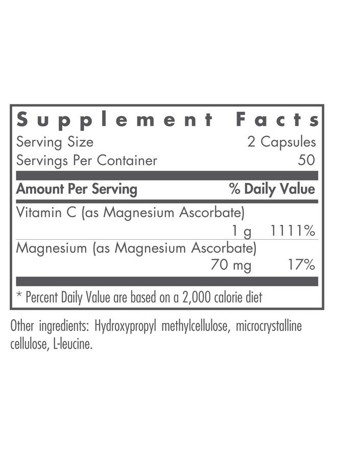 Nutricology Magnesium Ascorbate Supplement - 1000mg Buffered Vitamin C, Immune Support, Magnesium Powder, Vegetarian Capsules - 100 Count - Image 2