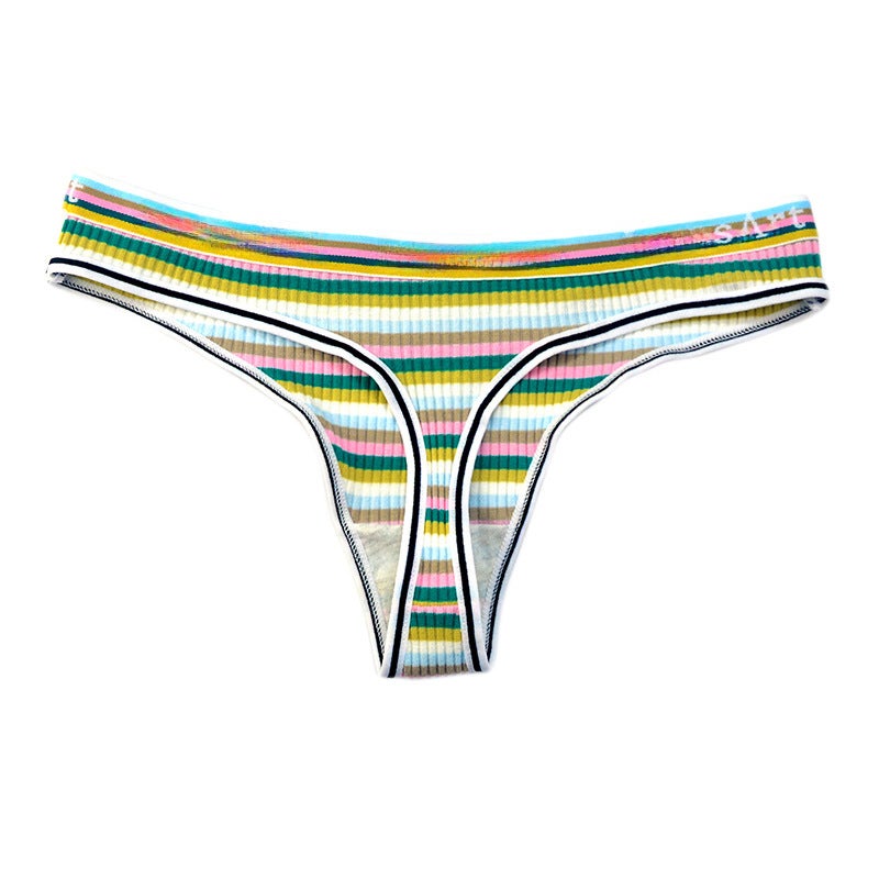 Striped Thong Panties Breathable Sporty Bikini Green color bar
