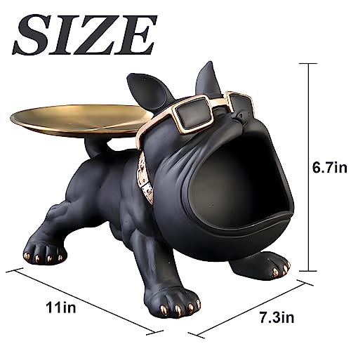 Huhote Resin French Bulldog Tray Statue, Bulldog Candy Dish Key Holder Bowl, French Bulldog Accessories, Statues for Office Desk Home Decor Figurines Entryway Table Decor (Black) - Image 4
