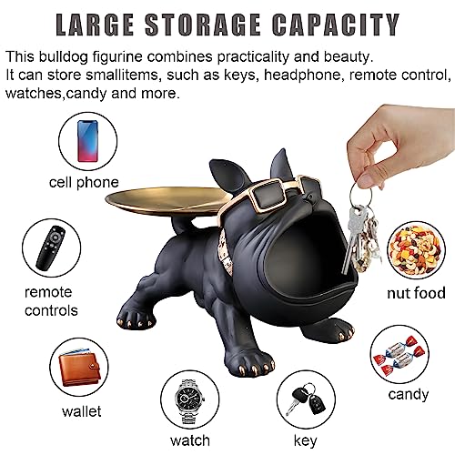 Huhote Resin French Bulldog Tray Statue, Bulldog Candy Dish Key Holder Bowl, French Bulldog Accessories, Statues for Office Desk Home Decor Figurines Entryway Table Decor (Black) - Image 3