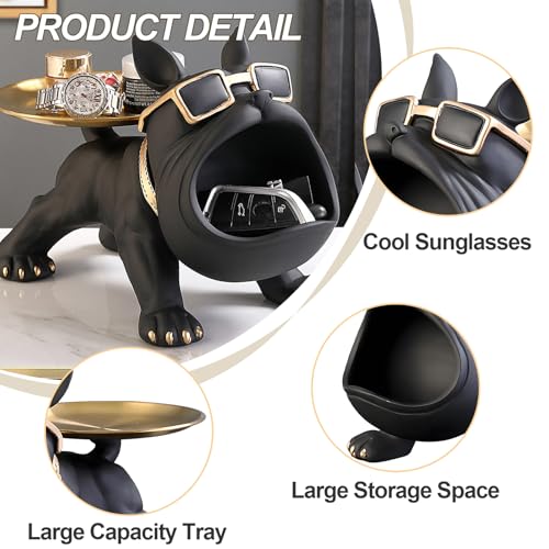 Huhote Resin French Bulldog Tray Statue, Bulldog Candy Dish Key Holder Bowl, French Bulldog Accessories, Statues for Office Desk Home Decor Figurines Entryway Table Decor (Black) - Image 5