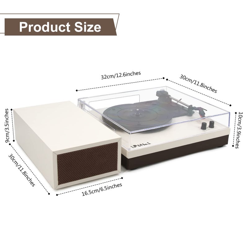 LP&No.1 Wireless Turntable with Stereo Bookshelf Speakers, Retro Record Player with Wireless Playback, 3 Speed Belt-Drive Vintage Turntable with Auto Off, Milk White - Image 5