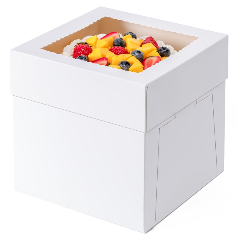 Hoewina 5 Pack Cake Boxes 10 Inch, 10x10x8 Inches Tall Cake Large Box, Disposable Cakes Transport Containers with Lids, Bakery Boxes with Large Window, for Cookies Pies Cupcakes Pastry-Wedding,Birthday, Party - Image 1