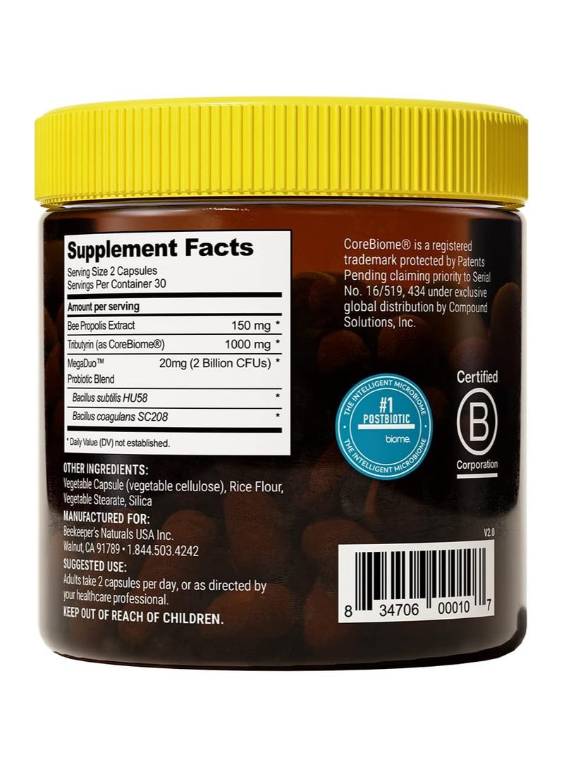 BEEKEEPER Complete Gut Health, 3-in-1 Prebiotic, Postbiotic, Probiotics for Digestive Health & Bloating Relief for Women & Men, Propolis Powered, Gluten-Free Vegan Capsules, 60ct - Image 2