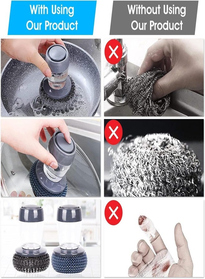 Green Scapper 2-in-1 Soap Dispensing Steel Scrubber with Handle - Heavy Duty Kitchen Utensil Cleaner for Pots, Pans & Dishes - Refillable Liquid Dispenser with Stainless Steel Scrub Pad - Image 2