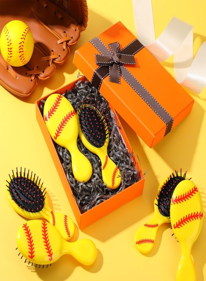 SiliFine 12 Pcs Mini Detangling Hair Brushes for Softball Team Gifts, Sports Parties - Plastic with Yellow Bristles - Image 4