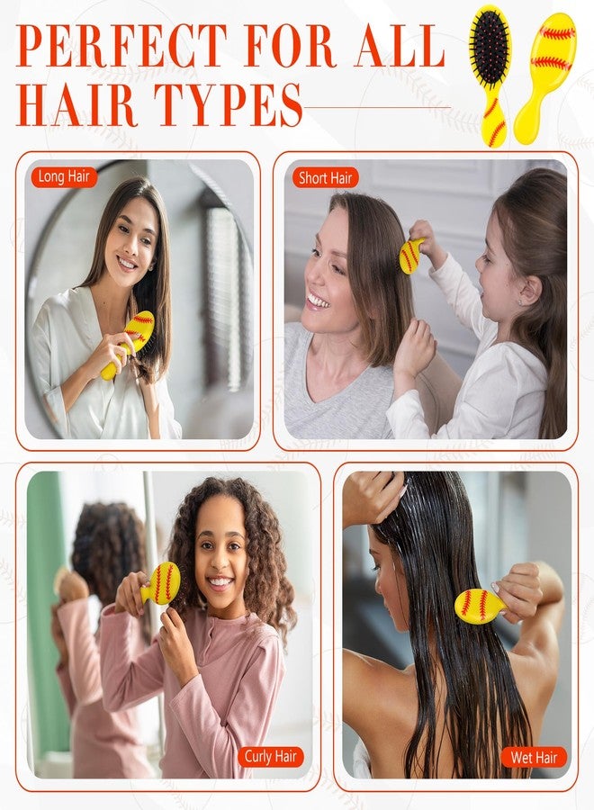 SiliFine 12 Pcs Mini Detangling Hair Brushes for Softball Team Gifts, Sports Parties - Plastic with Yellow Bristles - Image 3